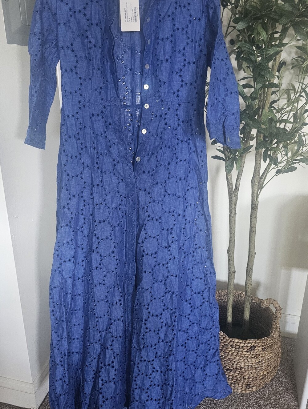 MARINA Blue Eyelet Maxi Shirt Dress - Long Sleeve - Picture 2 of 11